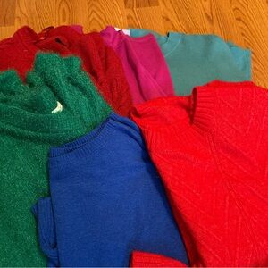 Sonoma Women's Sweaters in Red, Green, Blue, Teal, Fuchsia, and Burgundy.
